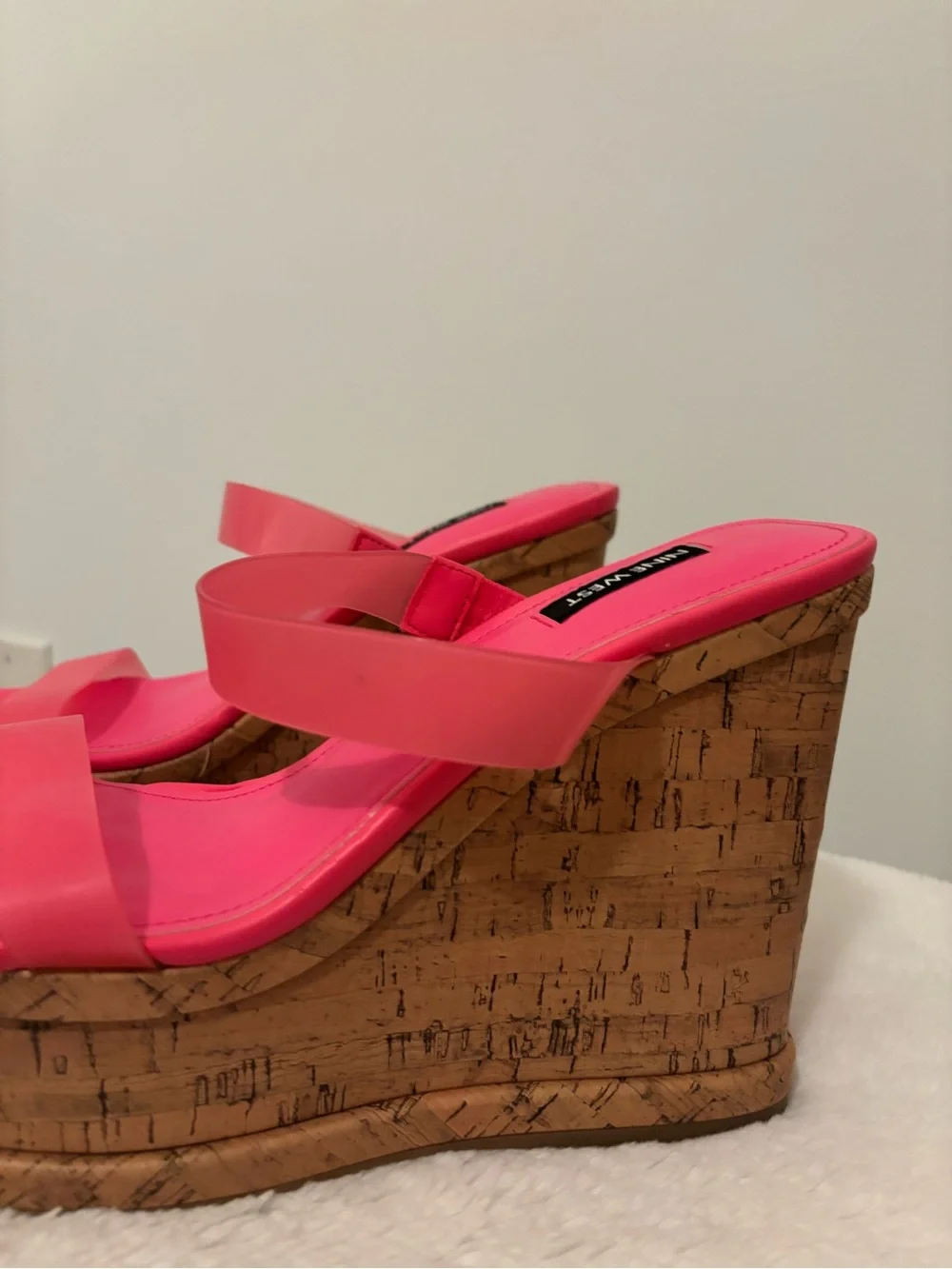 Nine West Neon Pink Cork Platform Wedge Sandals